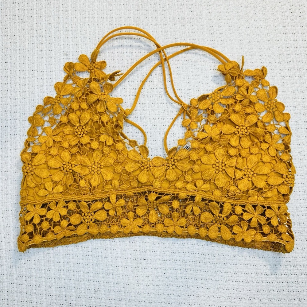 Free People Adella Crochet Lace Bralette Bundle Olive Green Mustard Yellow - M - Picture 2 of 14